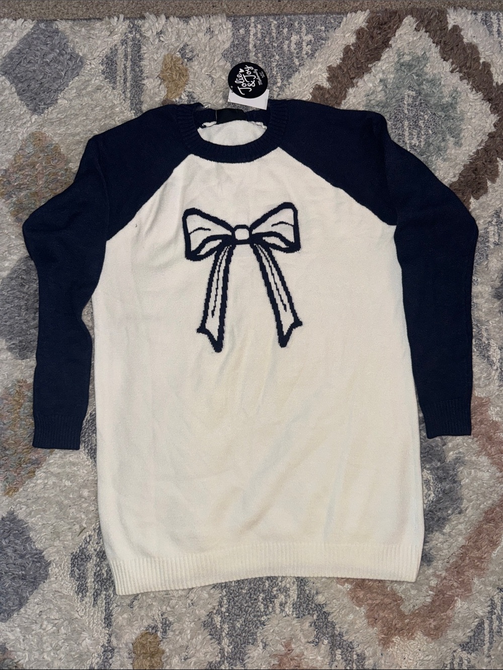 Jolie & Joy Maternity Cream and Navy Bow Sweater